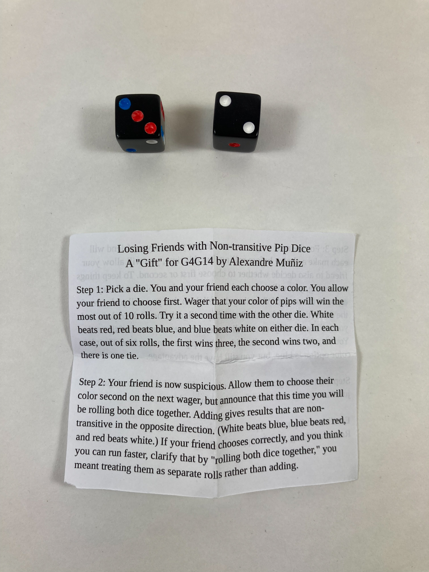 Losing Friends with Nontransitive Pip Dice · G4G Gift Exchange Archive