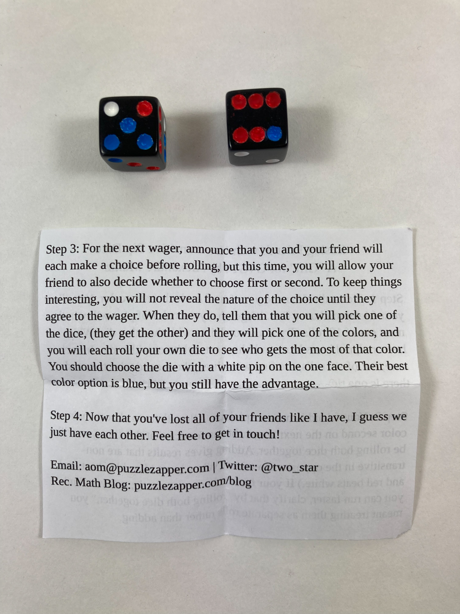 Losing Friends with Nontransitive Pip Dice · G4G Gift Exchange Archive